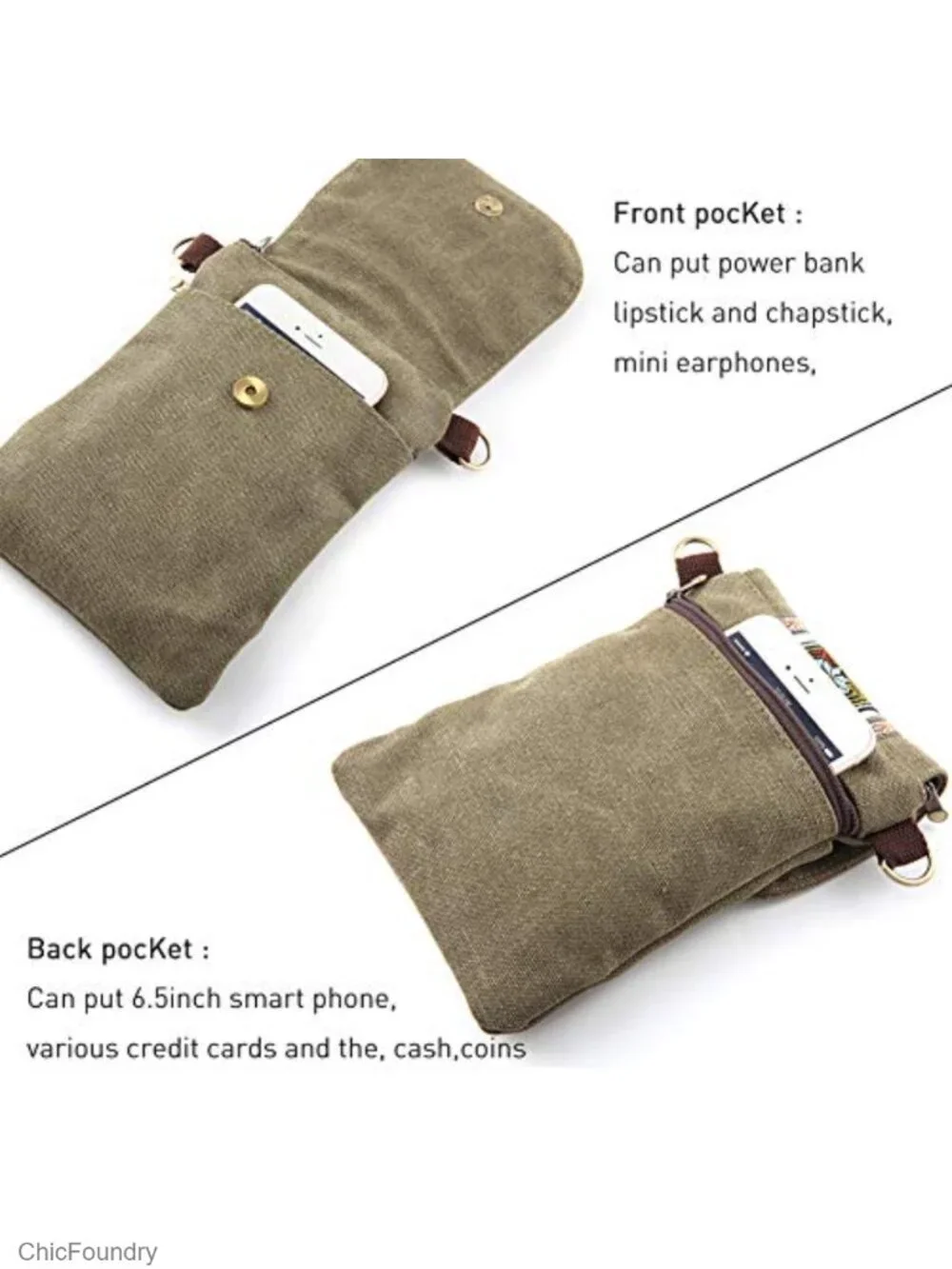 Canvas Embroidered Flip Crossbody Cell Phone Pouch Wristlet Wallet